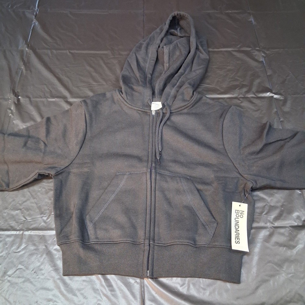 No Boundaries Cropped Zip Hoodie Womens XXS Black Soot Full Zip NEW